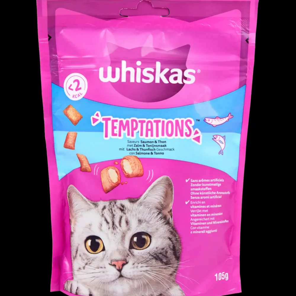 Dierenvoeding|Kat*Whiskas Temptations kattensnoepjes zalm en zeevruchten | Action NL